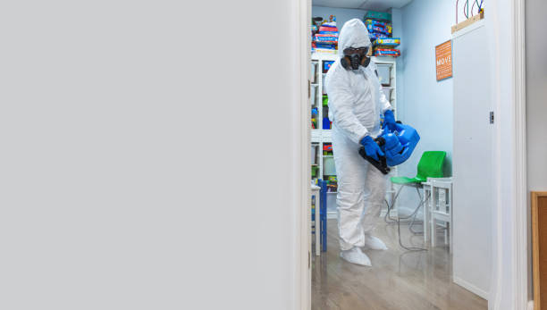 Disinfecting a small room on a children therapy center