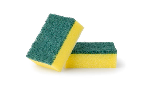 Scotch brite isolated on white background with clipping path,  Sponges for dishwashing.